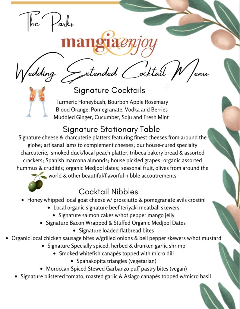 sample wedding cocktail menu