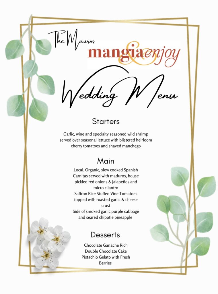 sample wedding catering menu